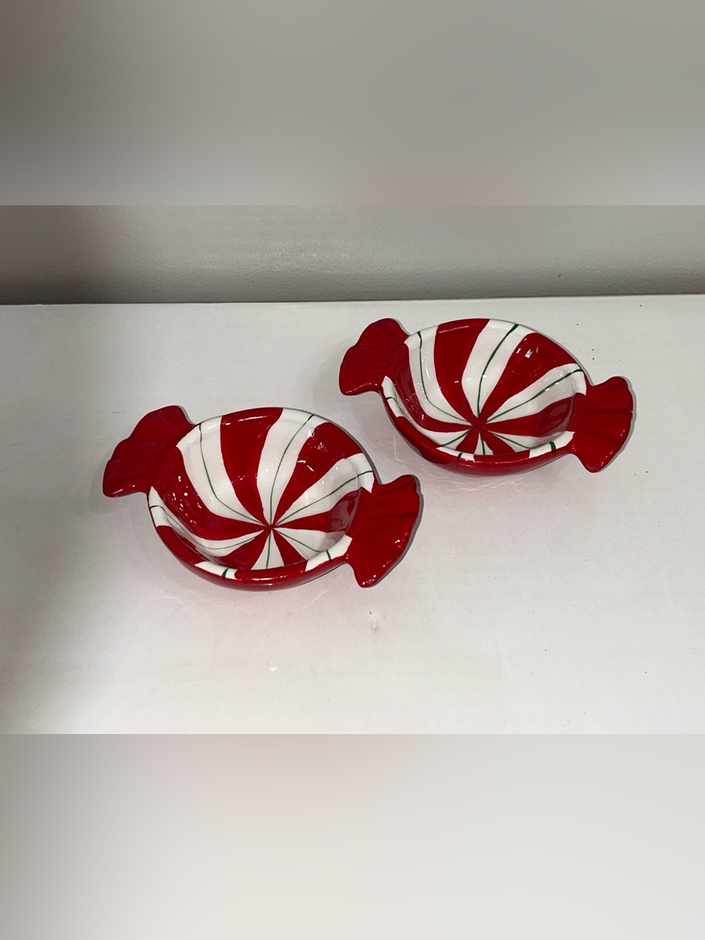 Holiday Red & White Peppermint Candy Dishes Sleigh Bell Bistro